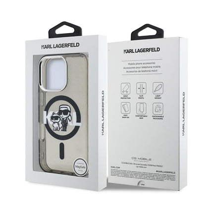 iPhone 16 Pro Max Kılıf Karl Lagerfeld orijinal Lisanslı Parlayan Simli Karl & Choupette Sketch Logo Kılıf