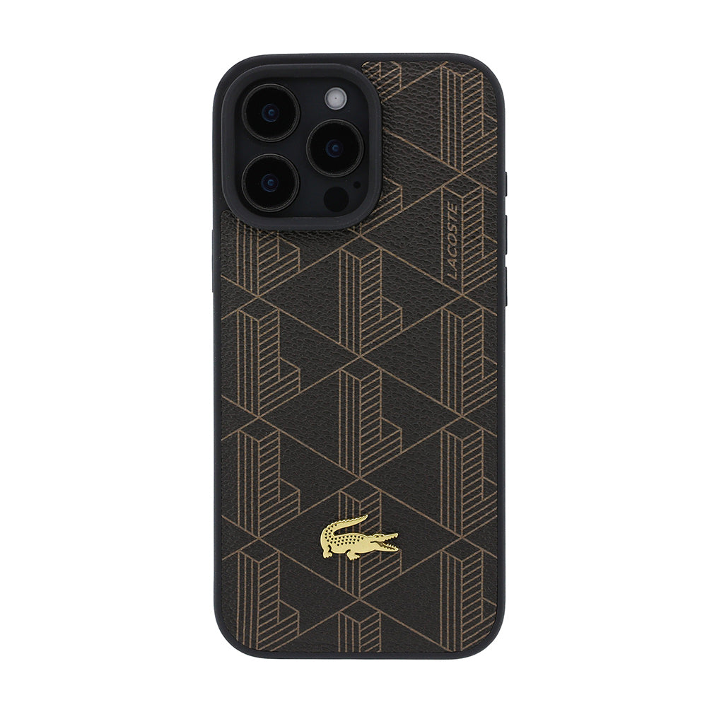iPhone 16 Pro Max Kılıf Lacoste Orijinal Lisanslı M-safe Şarj Özellikli PU Deri Tasarımlı Kartlıklı Karışık Monogram Desenli Kılıf