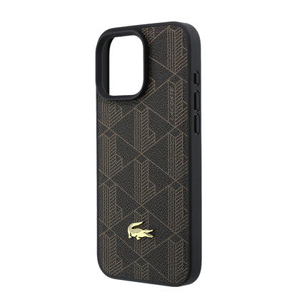 iPhone 16 Pro Max Kılıf Lacoste Orijinal Lisanslı M-safe Şarj Özellikli PU Deri Tasarımlı Kartlıklı Karışık Monogram Desenli Kılıf