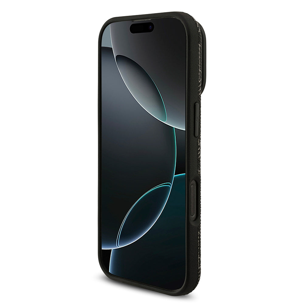 iPhone 16 Pro Max Kılıf Lacoste Orijinal Lisanslı M-safe Şarj Özellikli Standlı PU Deri Karışık Monogram Desenli Kılıf