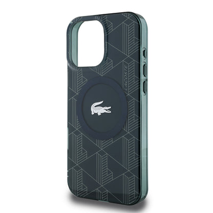 iPhone 16 Pro Max Kılıf Lacoste Orijinal Lisanslı M-safe Şarj Özellikli IML Baskılı Gümüş Timsah Logolu Monogram Kılıf