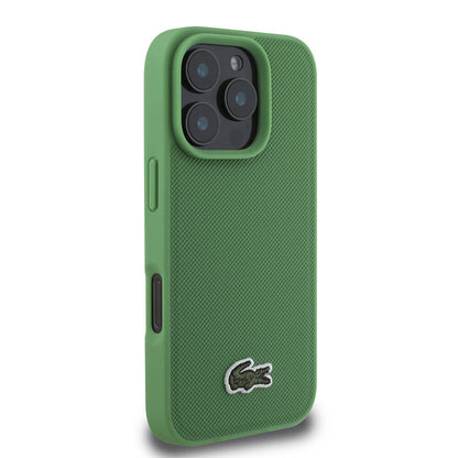 iPhone 16 Pro Max Kılıf Lacoste Orijinal Lisanslı PU Pike Desenli Arka Yüzey İkonik Timsah Dokuma Logolu Kılıf
