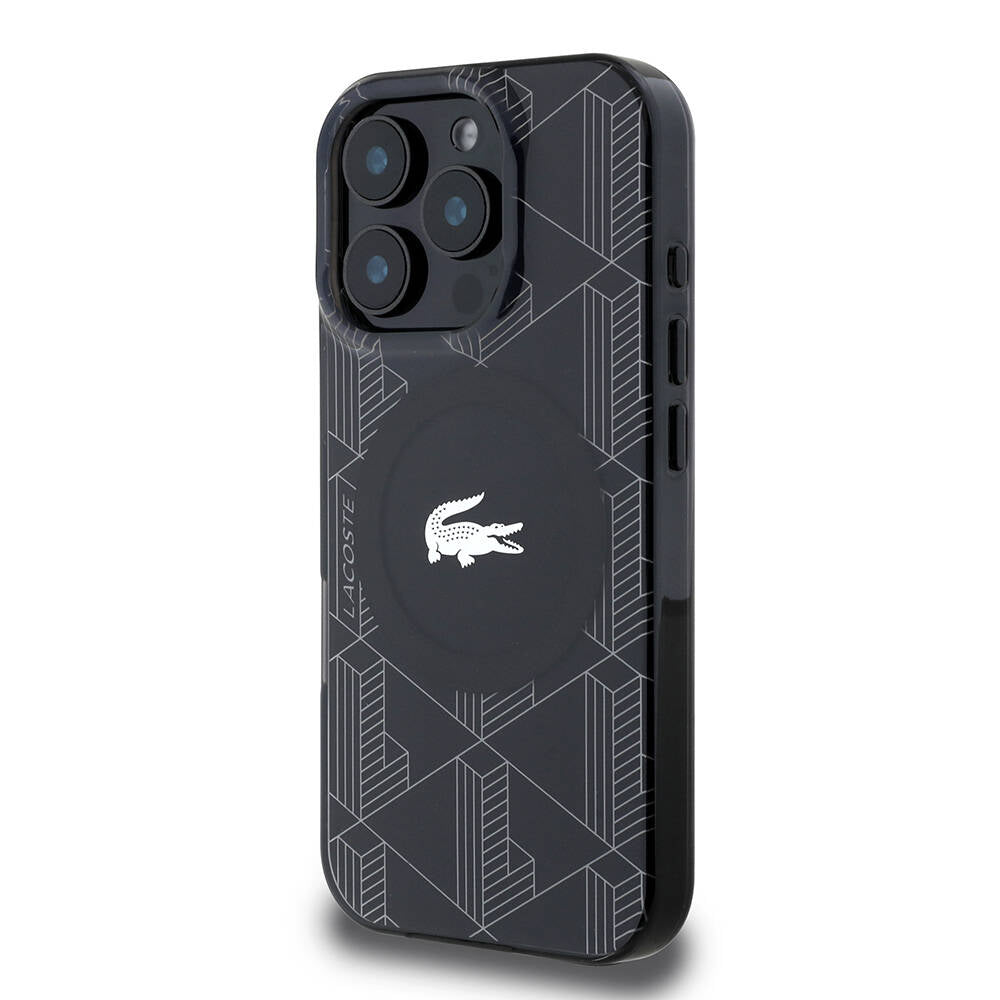 iPhone 16 Pro Max Kılıf Lacoste orijinal Lisanslı M-safe Şarj Özellikli IML Baskılı Gümüş Timsah Logolu Monogram Kılıf