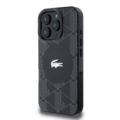 iPhone 16 Pro Max Kılıf Lacoste orijinal Lisanslı M-safe Şarj Özellikli IML Baskılı Gümüş Timsah Logolu Monogram Kılıf