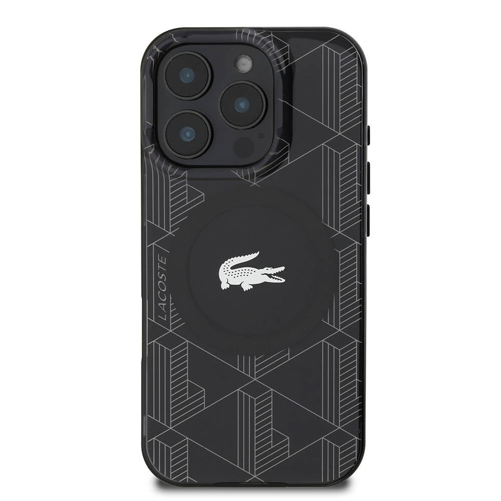 iPhone 16 Pro Max Kılıf Lacoste orijinal Lisanslı M-safe Şarj Özellikli IML Baskılı Gümüş Timsah Logolu Monogram Kılıf