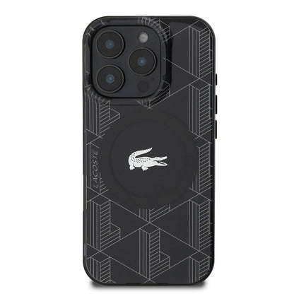 iPhone 16 Pro Max Kılıf Lacoste orijinal Lisanslı M-safe Şarj Özellikli IML Baskılı Gümüş Timsah Logolu Monogram Kılıf
