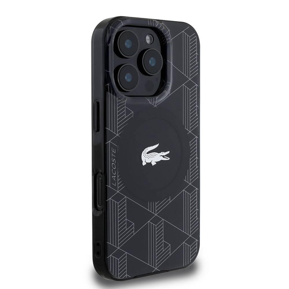 iPhone 16 Pro Max Kılıf Lacoste orijinal Lisanslı M-safe Şarj Özellikli IML Baskılı Gümüş Timsah Logolu Monogram Kılıf