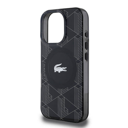 iPhone 16 Pro Max Kılıf Lacoste orijinal Lisanslı M-safe Şarj Özellikli IML Baskılı Gümüş Timsah Logolu Monogram Kılıf