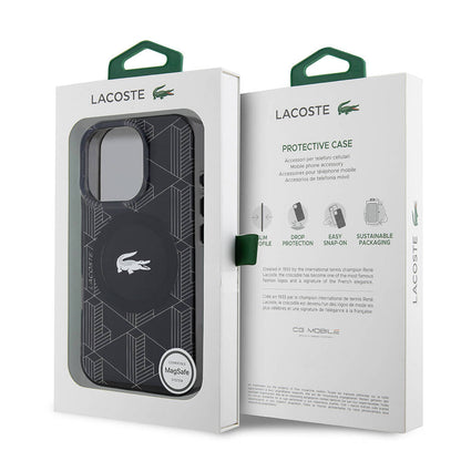 iPhone 16 Pro Max Kılıf Lacoste orijinal Lisanslı M-safe Şarj Özellikli IML Baskılı Gümüş Timsah Logolu Monogram Kılıf