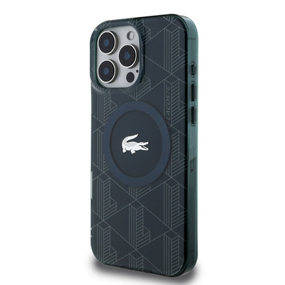 iPhone 16 Pro Max Kılıf Lacoste orijinal Lisanslı M-safe Şarj Özellikli IML Baskılı Gümüş Timsah Logolu Monogram Kılıf