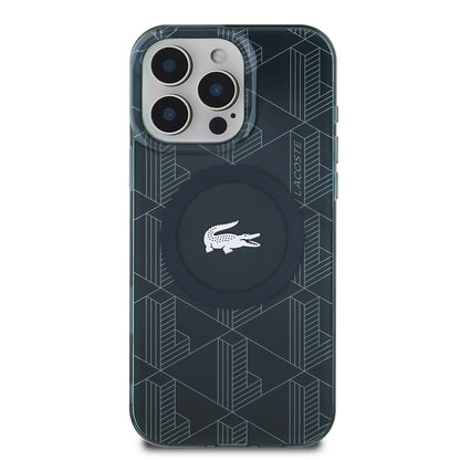 iPhone 16 Pro Max Kılıf Lacoste orijinal Lisanslı M-safe Şarj Özellikli IML Baskılı Gümüş Timsah Logolu Monogram Kılıf