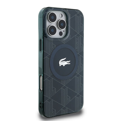 iPhone 16 Pro Max Kılıf Lacoste orijinal Lisanslı M-safe Şarj Özellikli IML Baskılı Gümüş Timsah Logolu Monogram Kılıf