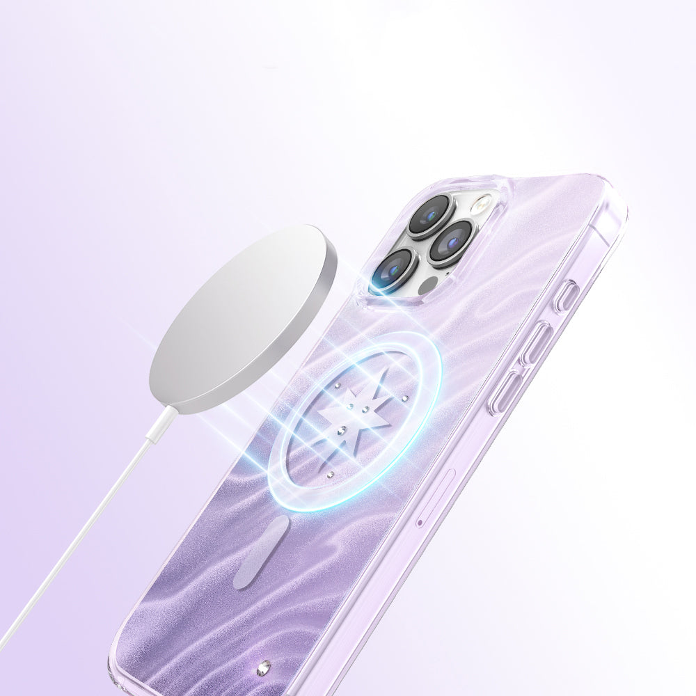 iPhone 16 Pro Max Kılıf M-Safe Şarj Özellikli Orijinal Swarovski Taşlı Zore Paris Rovix Sert PC Kılıf