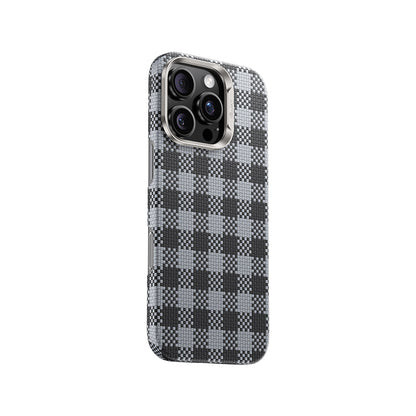 iPhone 16 Pro Max Kılıf M-safe Şarj Özellikli Ekose Tasarımlı Benks ArmorVichy Kevlar Kılıf