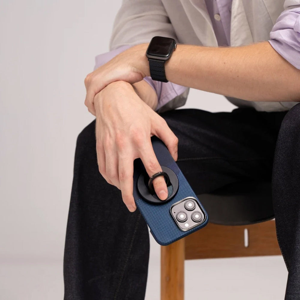 iPhone 16 Pro Max Kılıf M-safe Şarj Özellikli Grip 3 Standlı Aramid Fiber Pitaka Tactile Woven Sunset-Moonrise Serisi Moonrise Kılıf