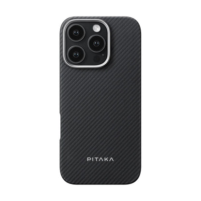 iPhone 16 Pro Max Kılıf M-safe Şarj Özellikli 600D Aramid Fiber Pitaka Ultra-Slim Classic Serisi Black-Grey Twill Kılıf