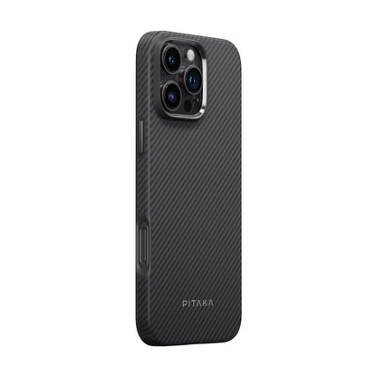 iPhone 16 Pro Max Kılıf M-safe Şarj Özellikli Aramid Fiber Pitaka Military-Grade Classic Serisi Black-Grey Twill Kılıf