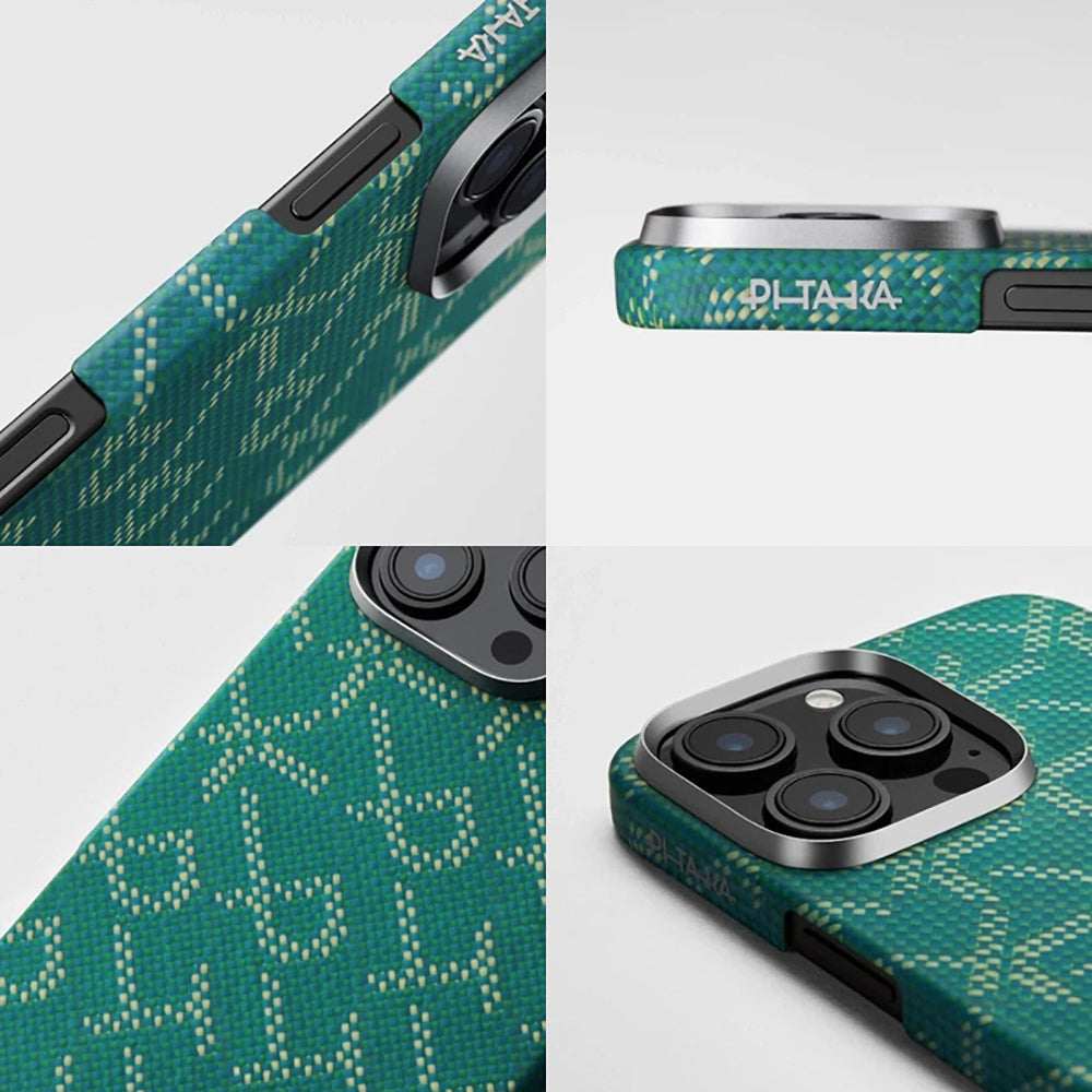 iPhone 16 Pro Max Kılıf M-safe Şarj Özellikli Aramid Fiber Pitaka Tactile Woven Monogram Serisi Kılıf