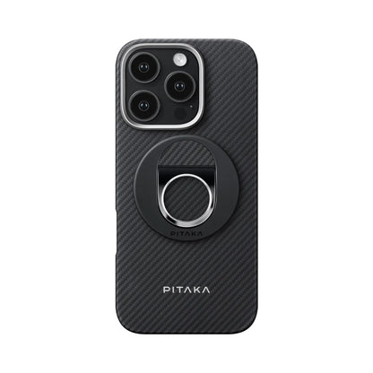 iPhone 16 Pro Max Kılıf M-safe Şarj Özellikli Grip 3 Standlı Aramid Fiber Pitaka Military Grade Classic Serisi Black-Grey Twill Kılıf