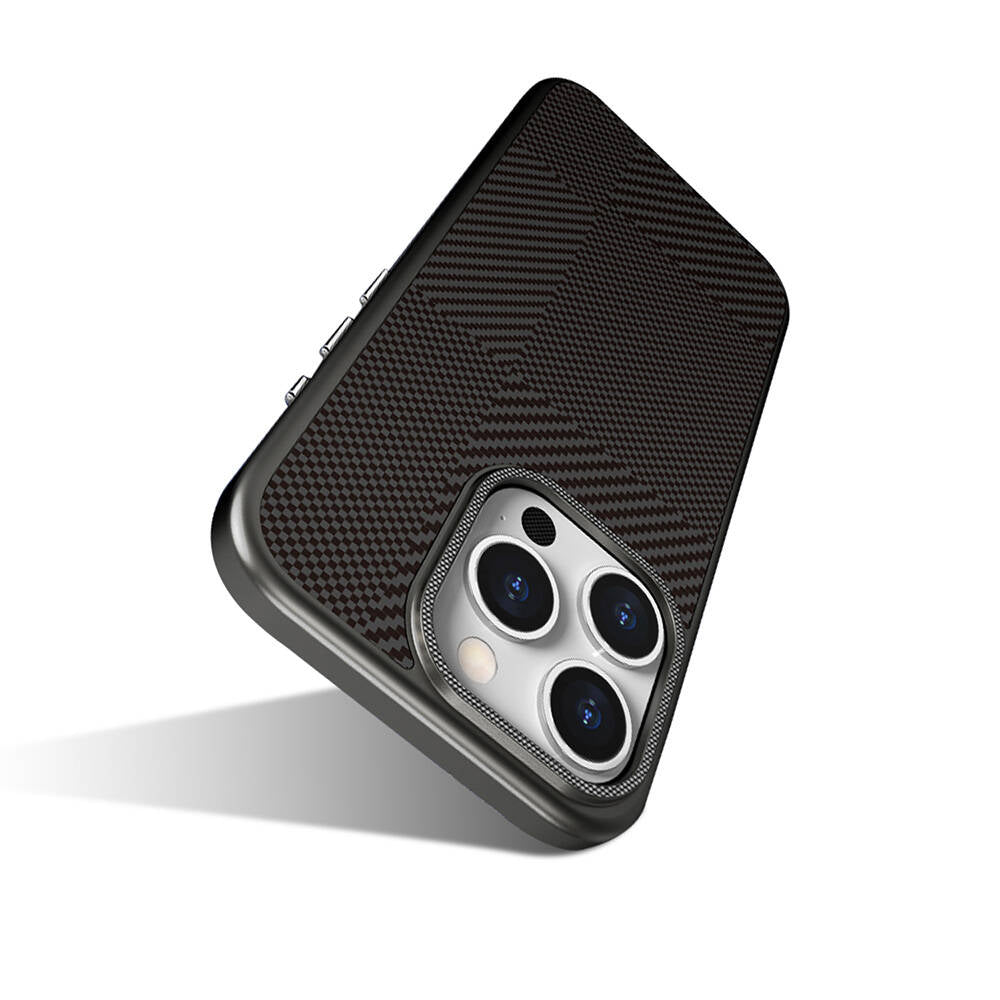 iPhone 16 Pro Max Kılıf M-safe Şarj Özellikli Karbon Fiber Desenli Mutural Montage Kılıf