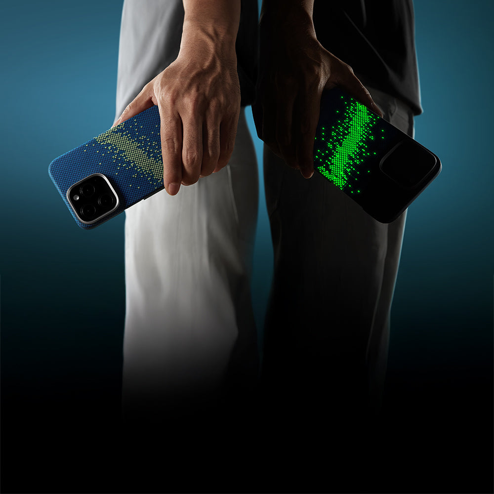 iPhone 16 Pro Max Kılıf M-safe Şarj Özellikli Lumintex Teknolojili Fosforlu Özellikli Aramid Fiber Pitaka Tactile Woven Starpeak Serisi Milky Way Galaxy Kılıf