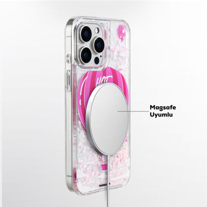 iPhone 16 Pro Max Kılıf M-safe Şarj Özellikli Parlak Kumlu Sıvılı Youngkit Pink Dream Quicksand Serisi Kılıf