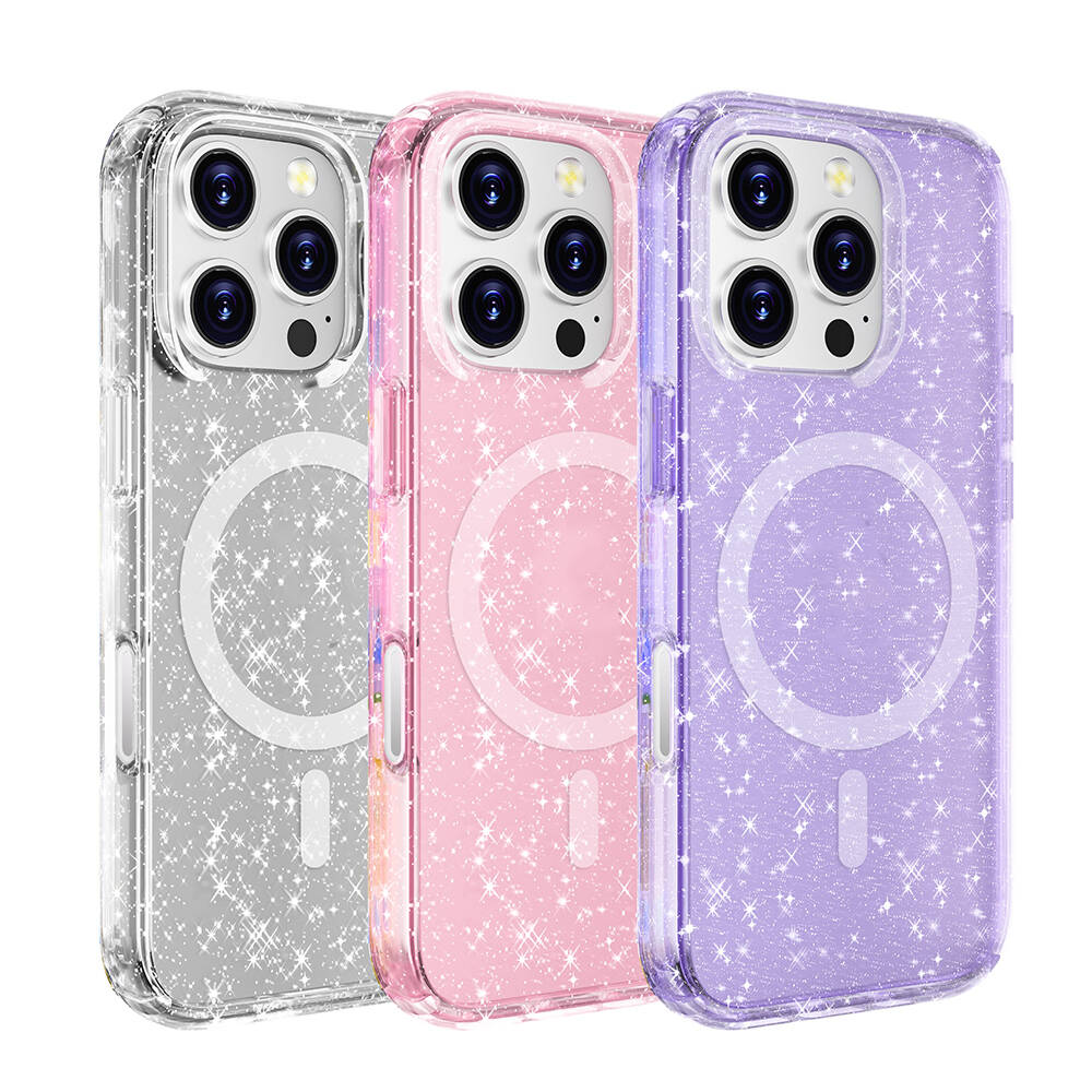 iPhone 16 Pro Max Kılıf M-safe Şarj Özellikli Parlayan Simli Saydam Renkli Zore Allstar Kılıf