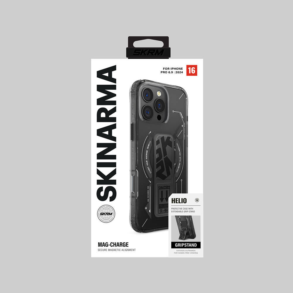 iPhone 16 Pro Max Kılıf M-safe Şarj Özellikli Teknoloji Desenli Standlı Skinarma Helio Kılıf