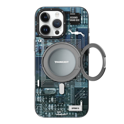 iPhone 16 Pro Max Kılıf M-safe Şarj Özellikli Youngkit 360° Standlı Technology Serisi Kılıf