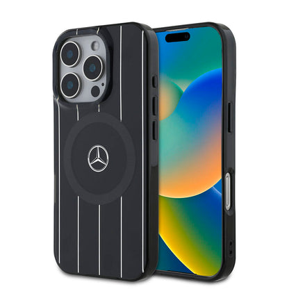 iPhone 16 Pro Max Kılıf Mercedes Benz Orijinal Lisanslı M-safe Şarj Özellikli Çift Katmanlı Paralel Çizgi Desenli Kılıf