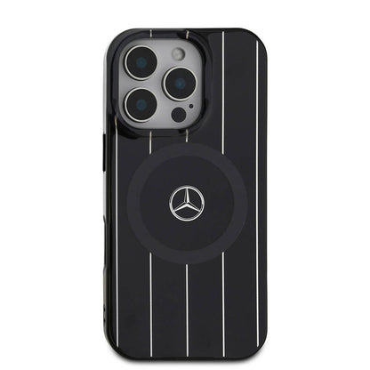 iPhone 16 Pro Max Kılıf Mercedes Benz Orijinal Lisanslı M-safe Şarj Özellikli Çift Katmanlı Paralel Çizgi Desenli Kılıf