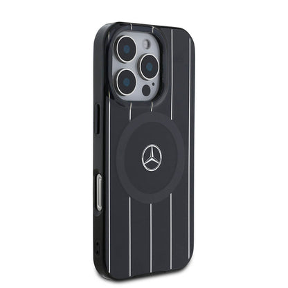 iPhone 16 Pro Max Kılıf Mercedes Benz Orijinal Lisanslı M-safe Şarj Özellikli Çift Katmanlı Paralel Çizgi Desenli Kılıf
