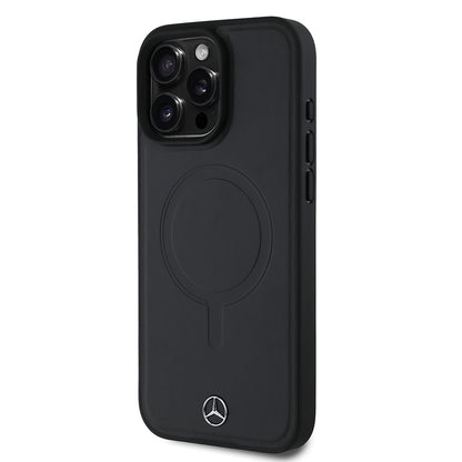 iPhone 16 Pro Max Kılıf Mercedes Benz orijinal Lisanslı M-safe Şarj Özellikli Metal Yıldız Logolu Sade Pürüzsüz Deri Kılıf