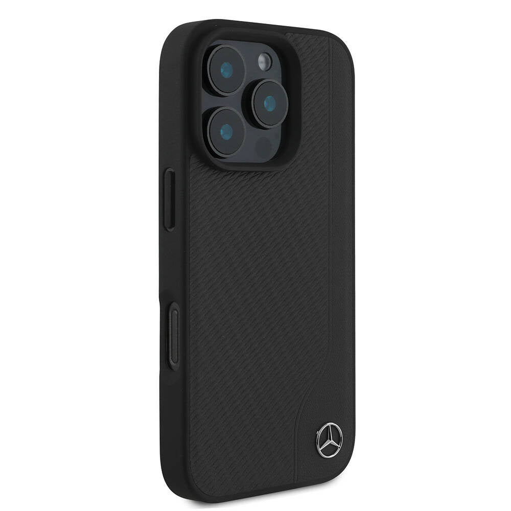iPhone 16 Pro Max Kılıf Mercedes Benz orijinal Lisanslı M-safe Şarj Özellikli 3D Metal Logolu Wood Imitation Deri Kılıf