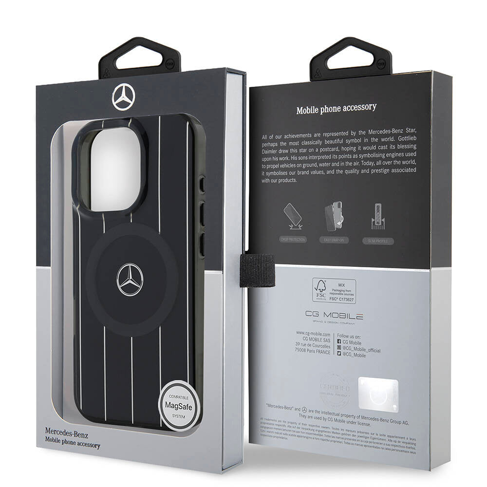 iPhone 16 Pro Max Kılıf Mercedes Benz orijinal Lisanslı M-safe Şarj Özellikli Çift Katmanlı Paralel Çizgi Desenli Kılıf
