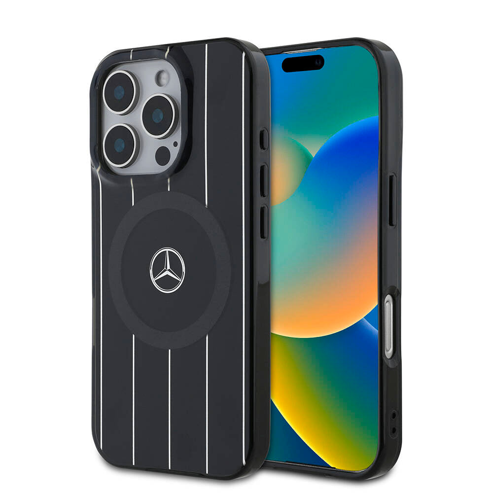 iPhone 16 Pro Max Kılıf Mercedes Benz orijinal Lisanslı M-safe Şarj Özellikli Çift Katmanlı Paralel Çizgi Desenli Kılıf