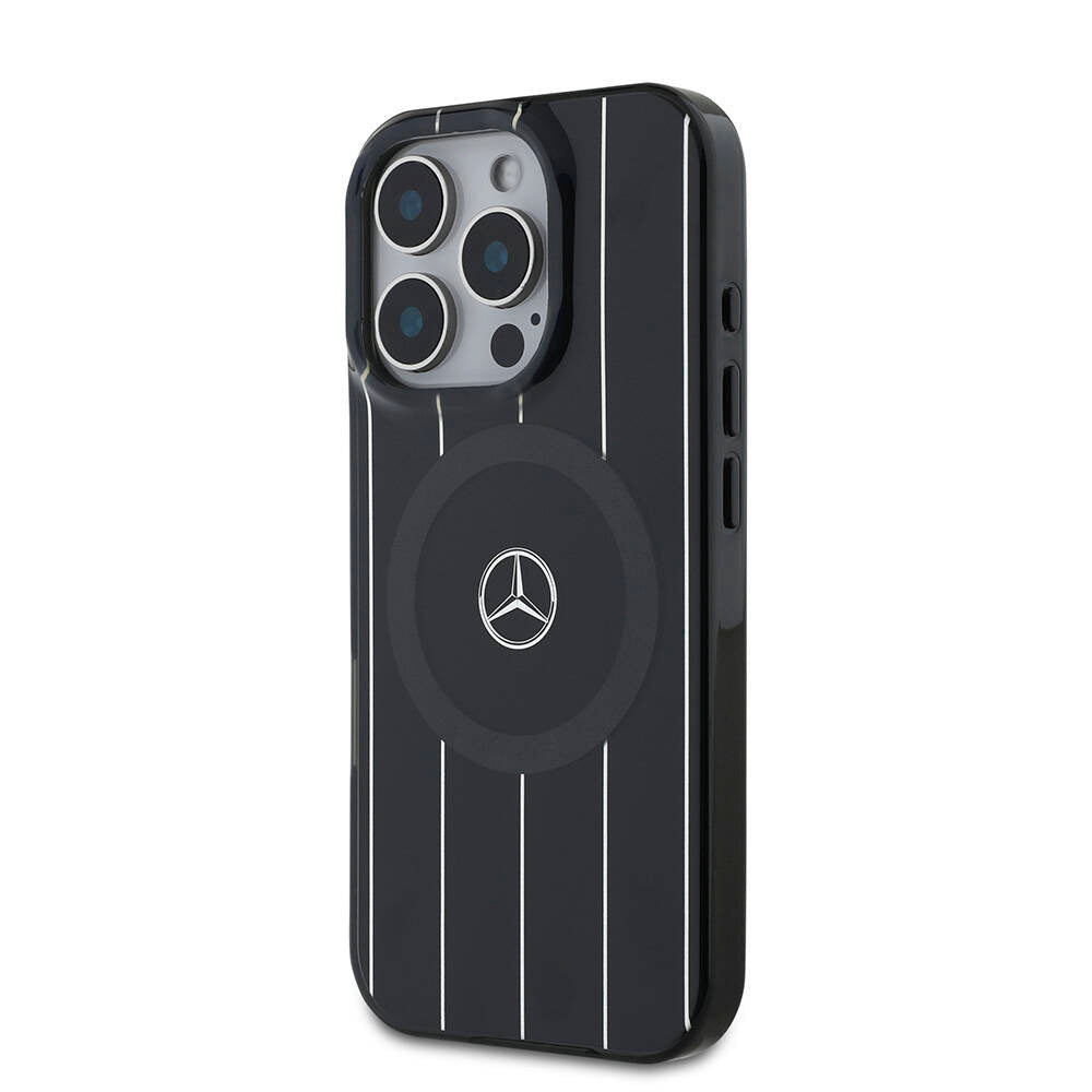 iPhone 16 Pro Max Kılıf Mercedes Benz orijinal Lisanslı M-safe Şarj Özellikli Çift Katmanlı Paralel Çizgi Desenli Kılıf