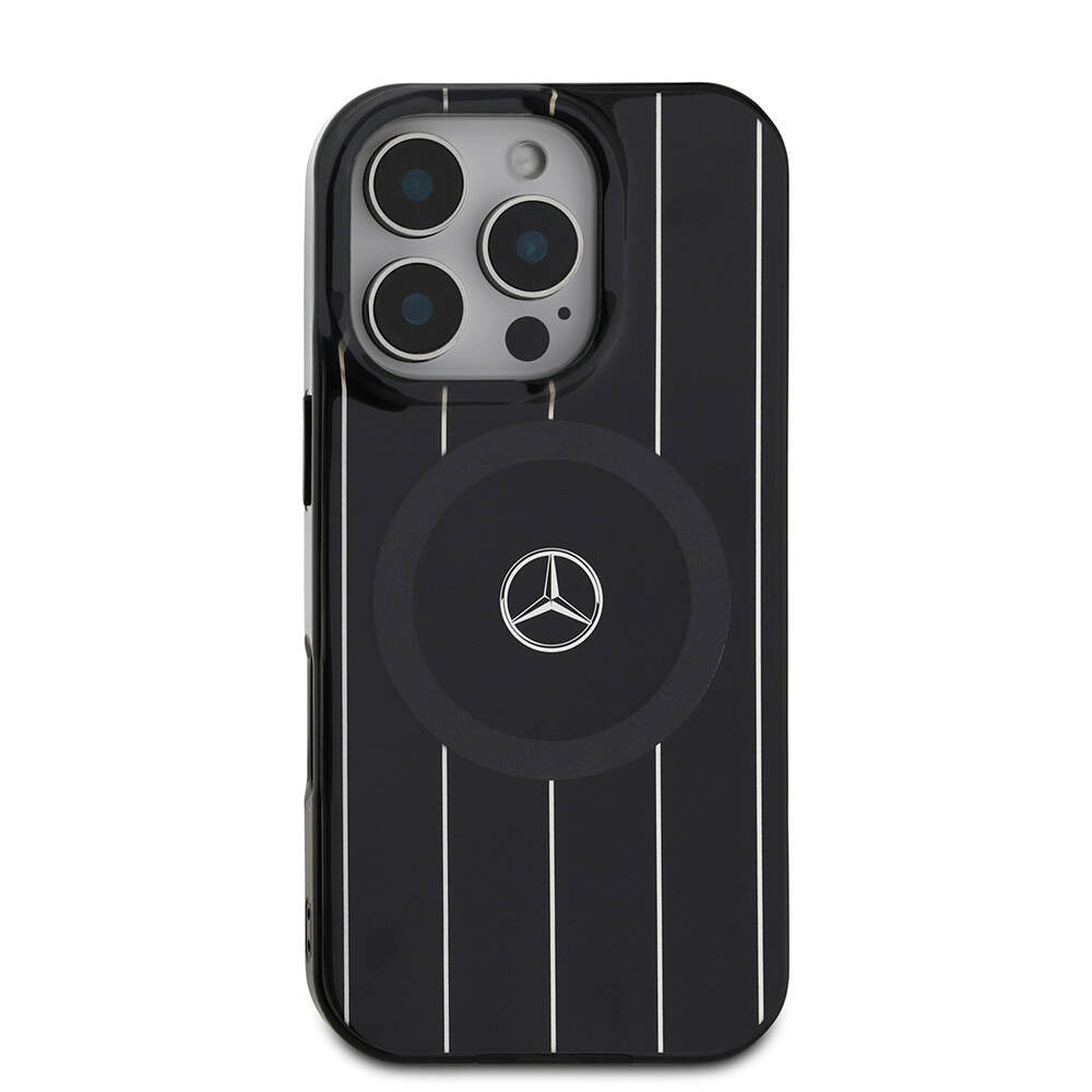 iPhone 16 Pro Max Kılıf Mercedes Benz orijinal Lisanslı M-safe Şarj Özellikli Çift Katmanlı Paralel Çizgi Desenli Kılıf