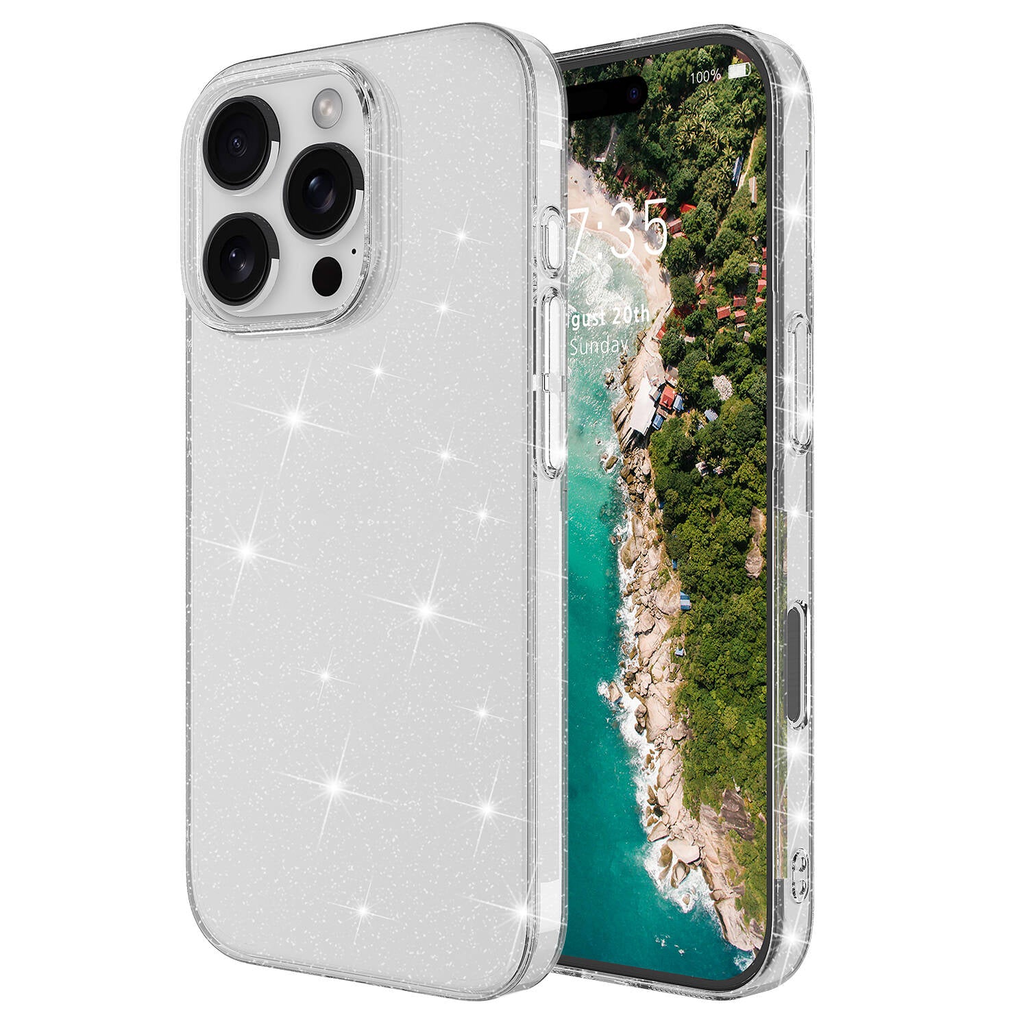 iPhone 16 Pro Max Kılıf Parlayan Simli Şeffaf Zore Redos Kılıf