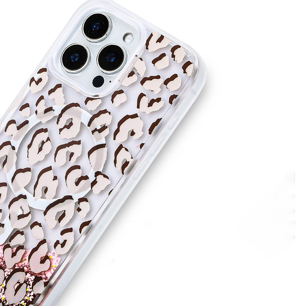 iPhone 16 Pro Max Kılıf Sıvılı Simli Baskılı Şeffaf Arka Yüzey Zore Mossa Silikon Kılıf