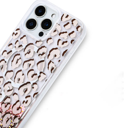 iPhone 16 Pro Max Kılıf Sıvılı Simli Baskılı Şeffaf Arka Yüzey Zore Mossa Silikon Kılıf