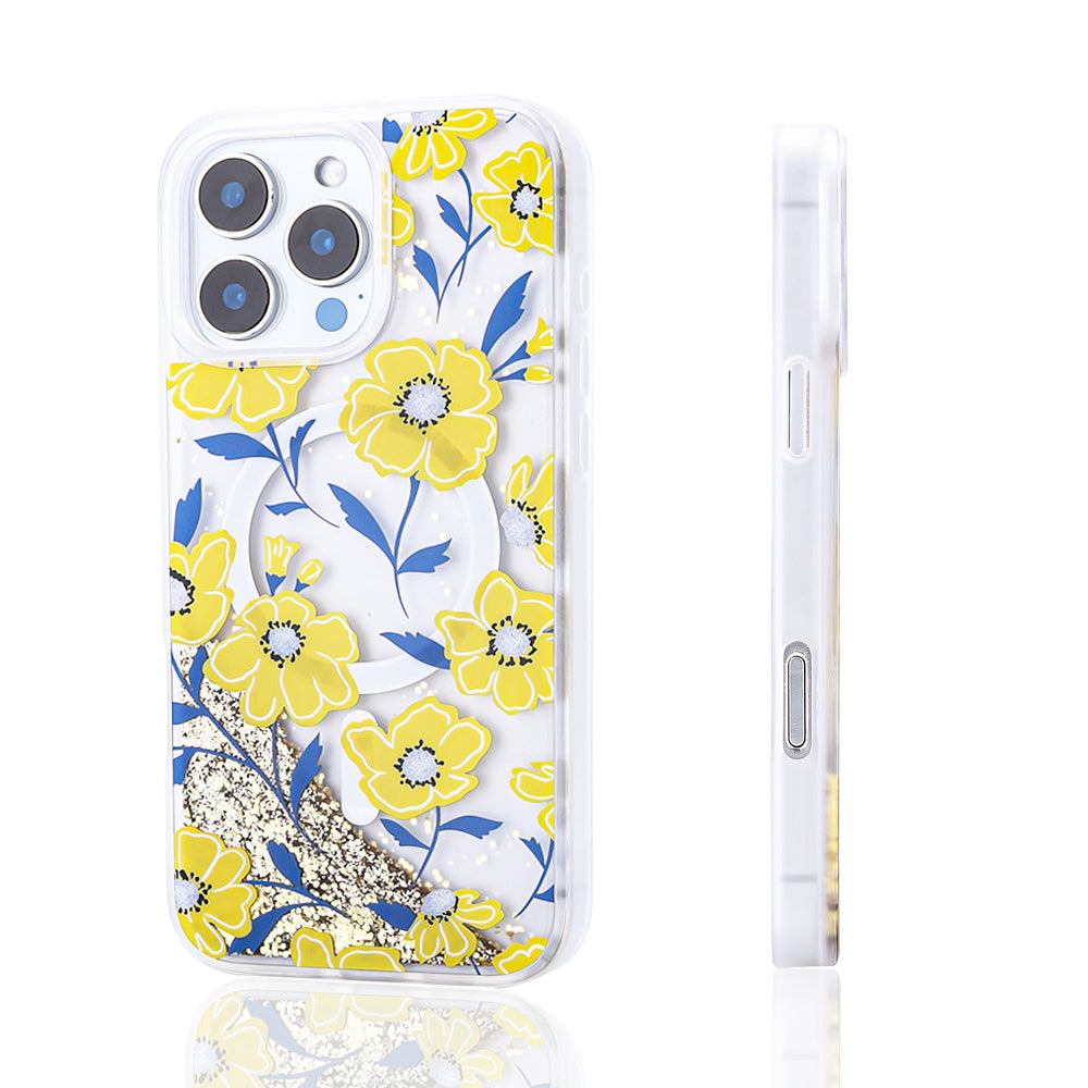 iPhone 16 Pro Max Kılıf Sıvılı Simli Baskılı Şeffaf Arka Yüzey Zore Mossa Silikon Kılıf