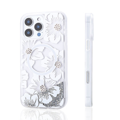 iPhone 16 Pro Max Kılıf Sıvılı Simli Baskılı Şeffaf Arka Yüzey Zore Mossa Silikon Kılıf