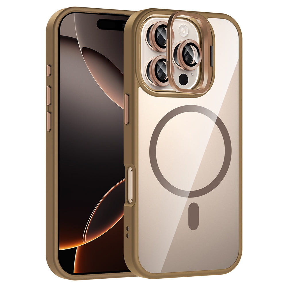iPhone 16 Pro Max Kılıf Standlı ve Kamera Lens Hediyeli M-Safe Şarj Özellikli Zore Etro Kılıf