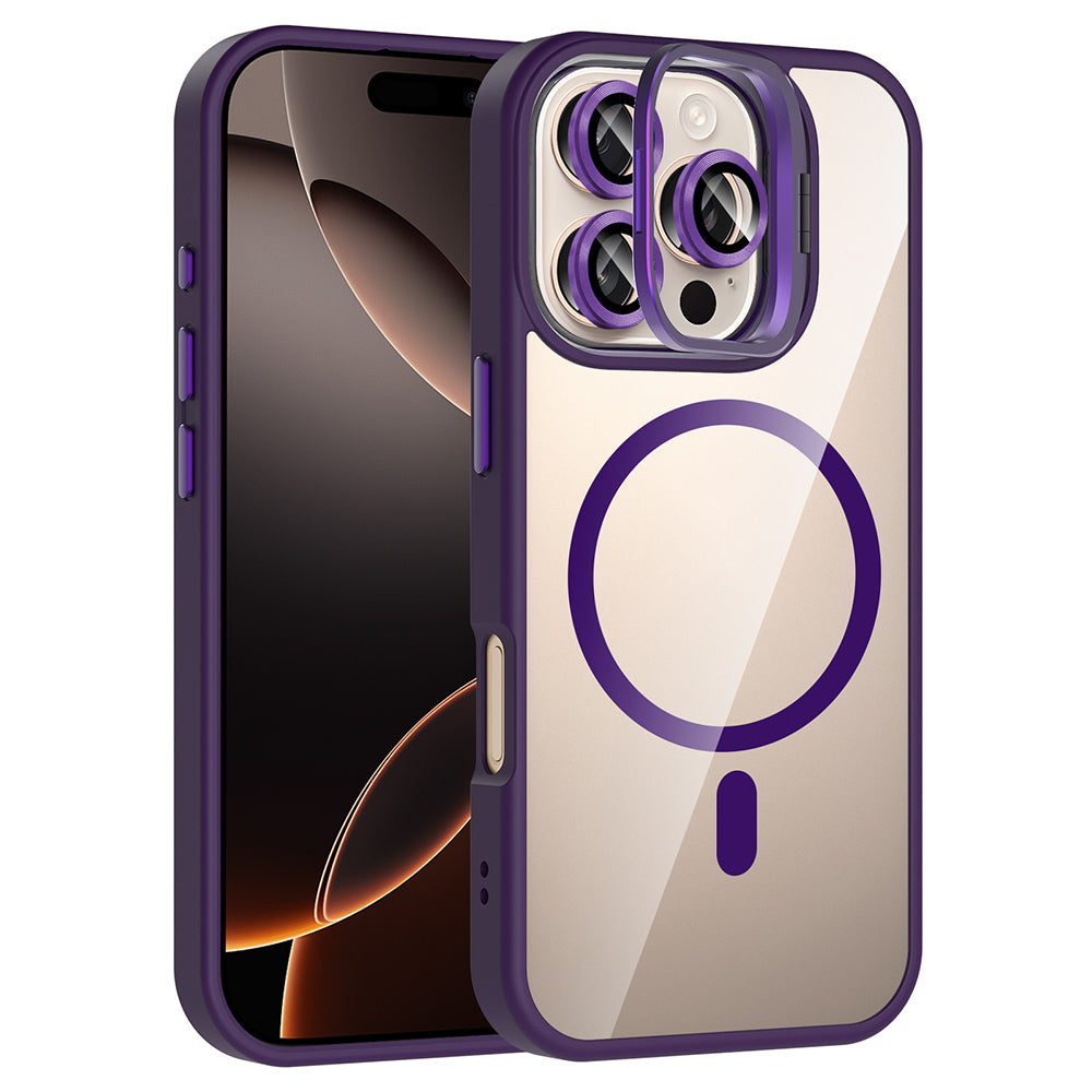 iPhone 16 Pro Max Kılıf Standlı ve Kamera Lens Hediyeli M-Safe Şarj Özellikli Zore Etro Kılıf