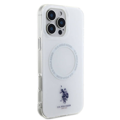 iPhone 16 Pro Max Kılıf U.S. Polo Assn. Orijinal Lisanslı M-safe Şarj Özellikli IML Double Horse Logolu Ring Kılıf