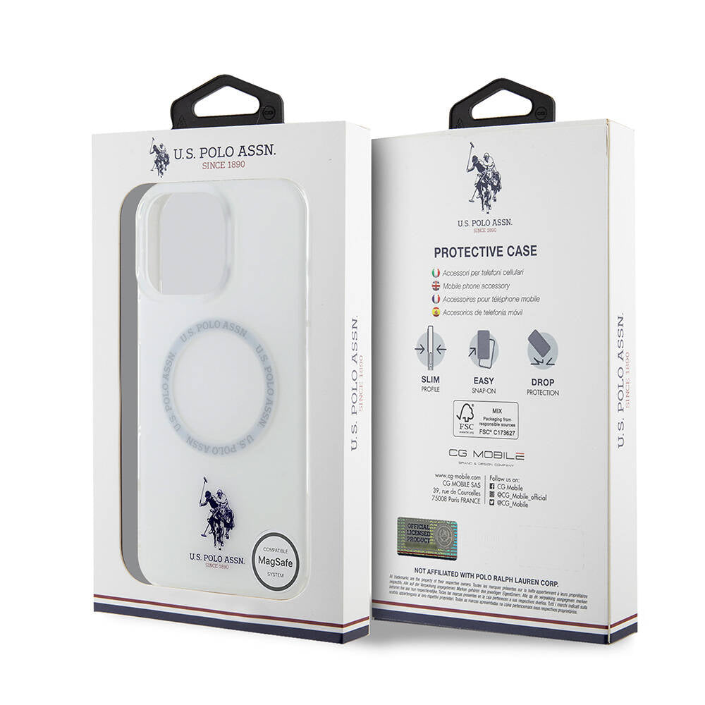 iPhone 16 Pro Max Kılıf U.S. Polo Assn. Orijinal Lisanslı M-safe Şarj Özellikli IML Double Horse Logolu Ring Kılıf
