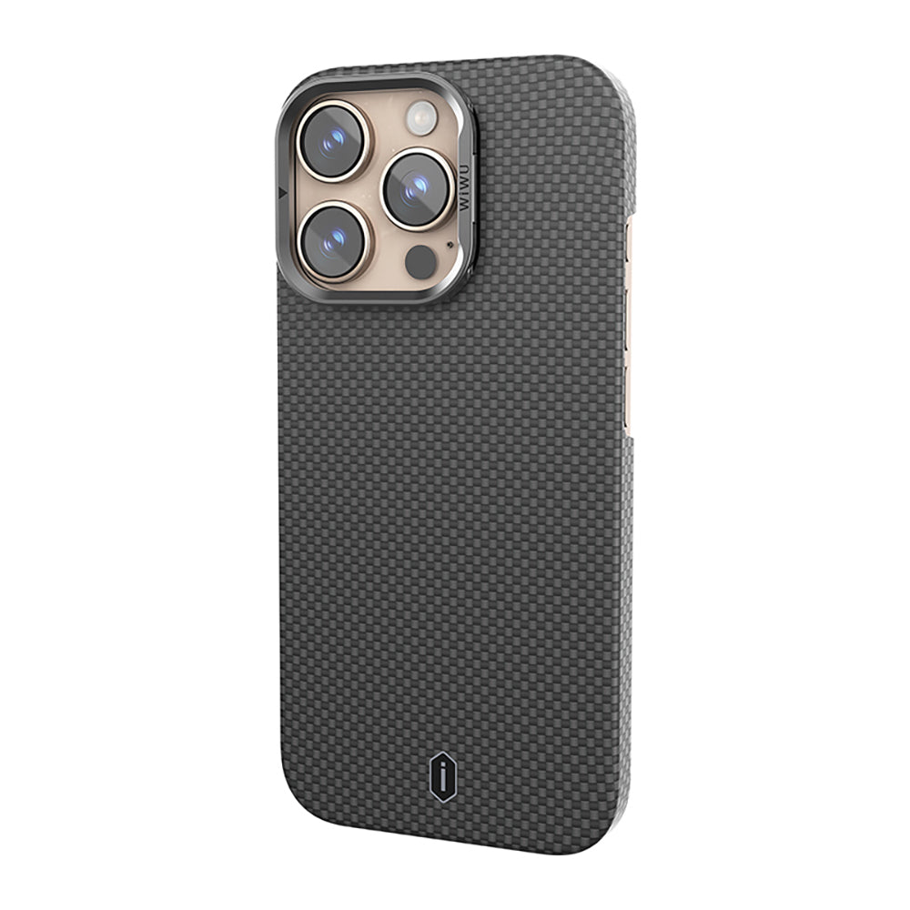 iPhone 16 Pro Max Kılıf Wiwu DCC-208 M-safe Şarj Özellikli Kamera Standlı Aramid Fiber Tasarım Kevlar Kılıf