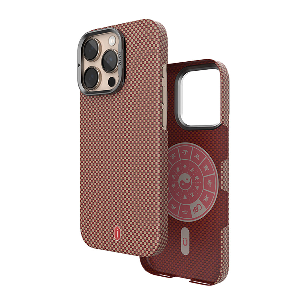 iPhone 16 Pro Max Kılıf Wiwu DCC-208 M-safe Şarj Özellikli Kamera Standlı Aramid Fiber Tasarım Kevlar Kılıf