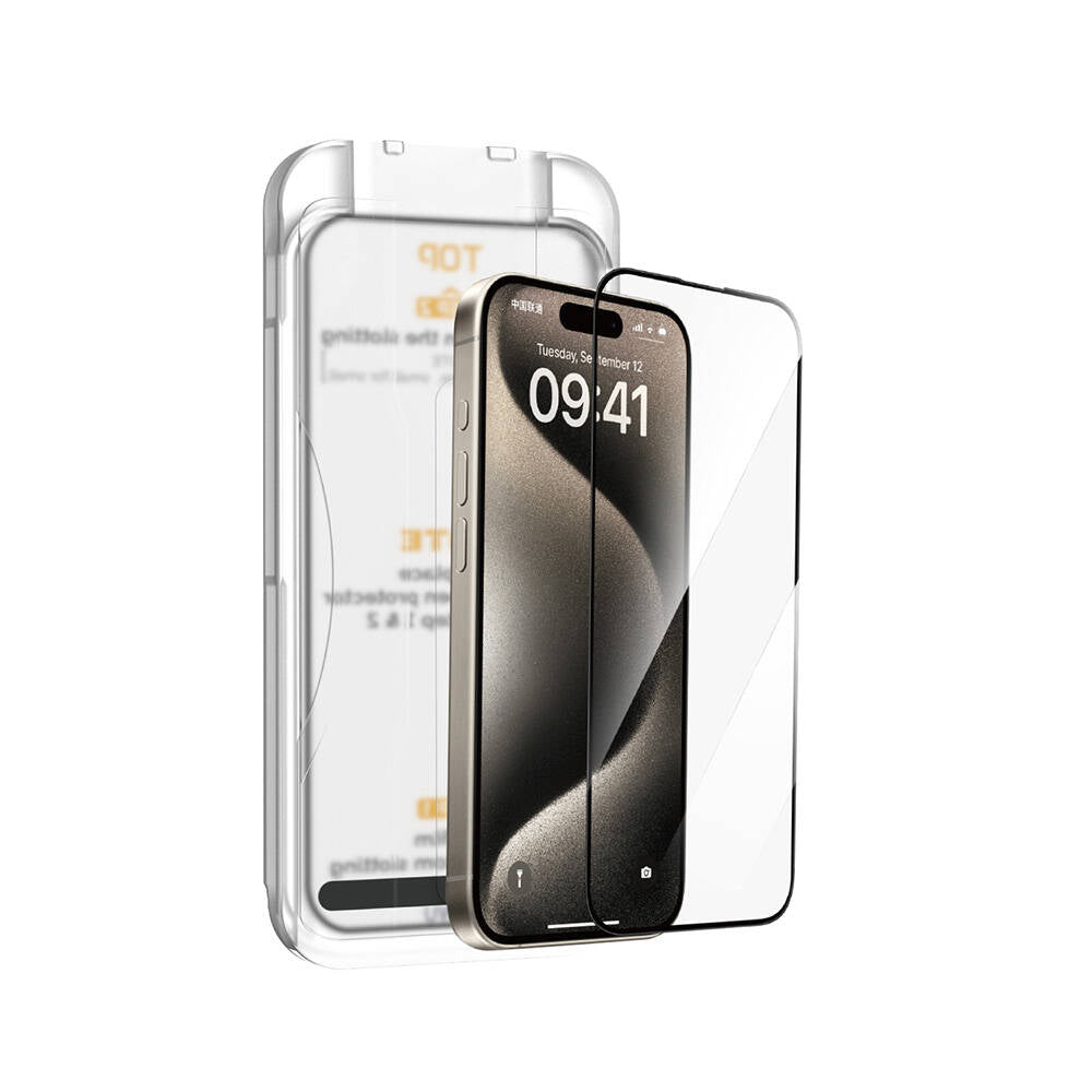 iPhone 16 Wiwu SQ-008 Oleofobik Easy Install Darbeye Karşı Dayanıklı Temperli Cam Ekran Koruyucu + Kolay Uygulama Aparatlı